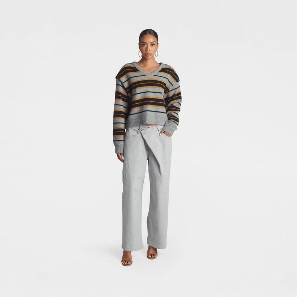 KBB by KAHLANA Women's Striped 'The Isabel Sweater' - Heather Gray S